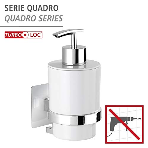 WENKO Turbo-Loc® dávkovač mýdla Quadro - upevnění bez vrtání, zásobník tekutého mýdla Objem: 0,25 l, plast (ABS), 7 x 15 x 9,5 cm, chrom