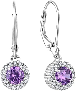 JO WISDOM Women Halo Earrings,925 Sterling Silver Leverback Dangle & Drop Earrings with 5MM 3A Cubic Zirconia