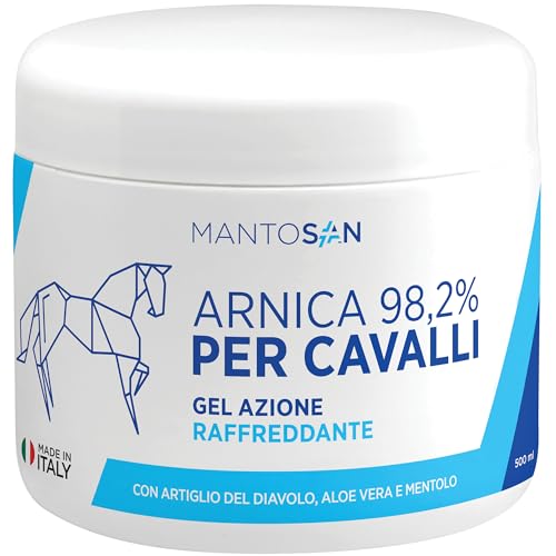 Arnica per Cavalli 98.2% Gel Raffreddante 500ml Azione Intensa con Artiglio del Diavolo Aloe Vera Mentolo Defaticante Muscolare Effetto Freddo Immediato per Massaggi a Muscoli e Articolazioni Mantosan