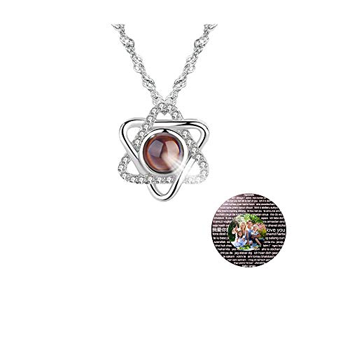 a266XDKSJK Personalized Customized Photo Necklace, 925 Sterling Silver Projection Necklace in 100 Different Languages (Silver Full Color 18)