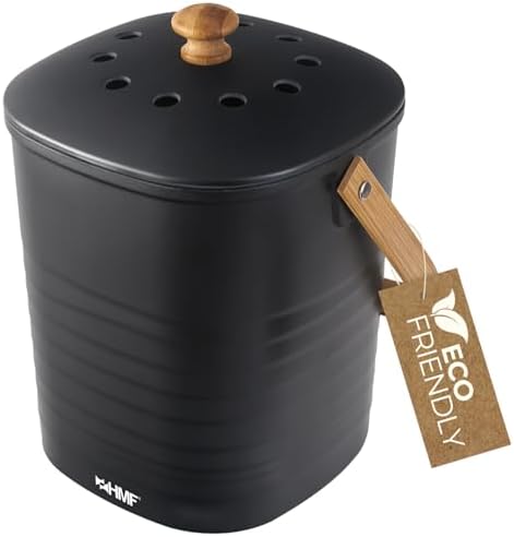 Poubelle Bio HMF 3L Avec Couvercle Et Filtre Charbon Actif - Seau Compost Inodore En Bambou