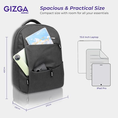 Image of Gizga Essentials Laptop Backpack for Up to 16 Inch Laptops| USB Charging Port, Water Resistant, Breathable Shoulder Straps, Spacious Interior, Bottle Pocket| Travel Bag for Office, School & College