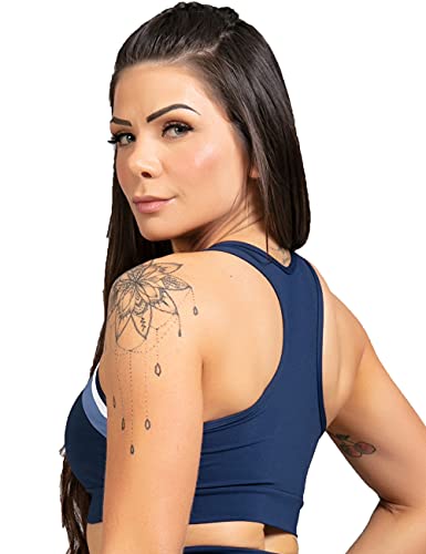 Top Nadador Poliamida UV50+ Marinho com detalhe Branco e Azul Fitness (P)