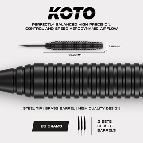 KOTO - King Classic Zwart (Officiële Afmetingen & Scherpe bedrading) Dartbord Met Staple-Free Bulls-Eye, Incl. 2 Sets KOTO Darts & Surround, Messing Dart Shafts