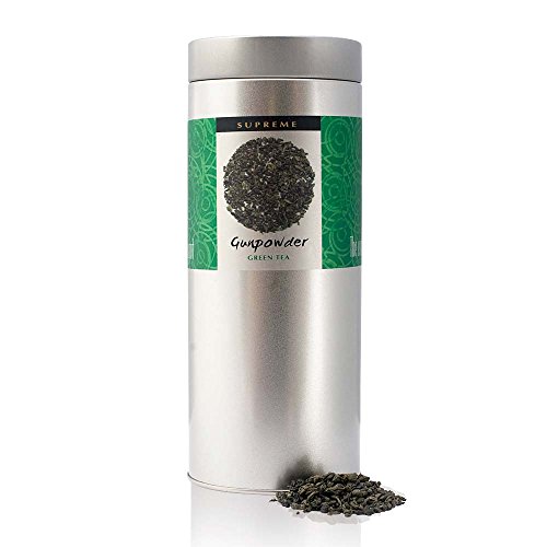 The Exotic Teapot - Supreme Gunpowder Tea, Large 200g Tin, Temple of Heaven, Loose Leaf Green Tea, Hand Rolled Leaves