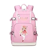Anime Card Captor Pink Cute Travel Backpack Kawaii Women Shoulder Bags Oxford Laptop Daypack (6)