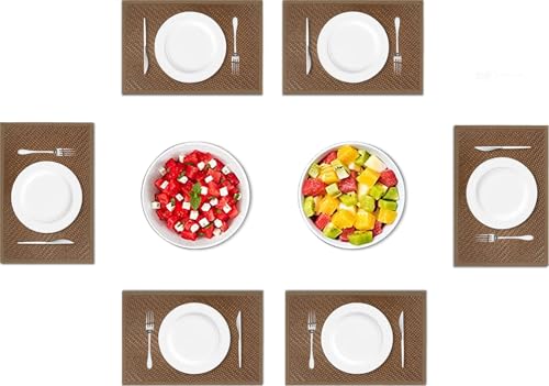 Image of Amazon Brand - Umi PVC Vinyl Basket Design Placemat STBT001 | Heat Resistant, Wipe Clean, Anti-Skid Table Mats for Dining Table, Kitchen & Home Decor (30x45 CM Brown Set of 6)