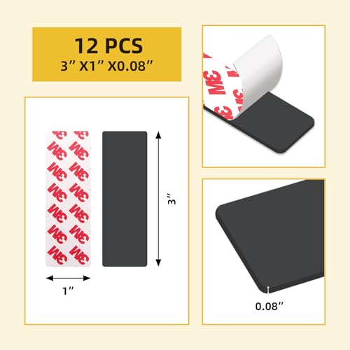 STTMGN Magnetic Tape with Strong Adhesive Backing,1x3\" 12PCS,Flexible Self Adhesive Magnets,Magnetic Tape Flat Rubber Magnet Strip,Available for DIY Crafts,Art Projects,Photo and Picture etc - Thumbnail 2