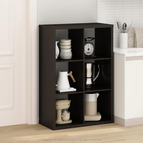 Image of Furinno HERMITE 6-Cube Kitchen Island, Extra Thick Coffee Bar, Dark Oak