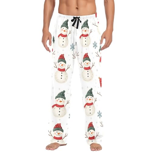 Mens Pajama Pants 100% Cotton, Snowman Snowflakes Men's Flannel Pajama3