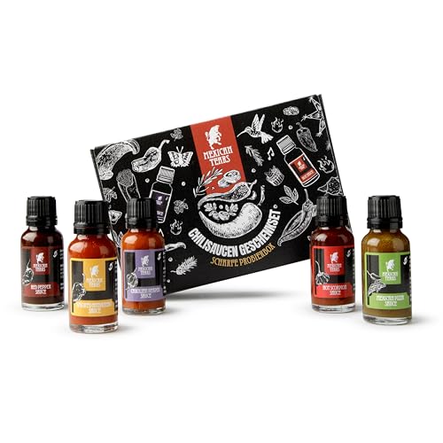 Mexican Tears Chili Sauce Geschenkset – Scharfe Soßen Mini-Probierbox – Geschenkidee für Männer & Frauen – Vegan & natürlich [5 x 20 ml]