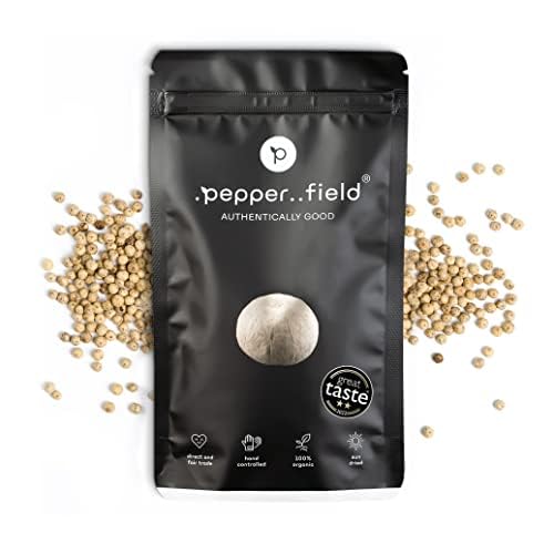 Pimienta blanca Pepper Field Kampot 250 g - 100% pimienta blanca real de Kampot, Camboya IGP. - Pimienta Blanca Entera - Pimienta para Molinillo y Molinillo de Pimienta par