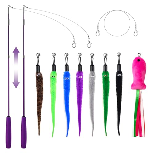 Varita Interactiva Para Gatos Con Juguete De Peluche - 41.5 Cm De Vara, 83 Cm De Plumas, Para Juego Y Ejercicio
