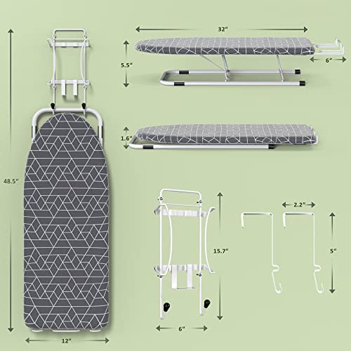 Xabitat Table Top Small Ironing Board W/Iron Caddy Combo| Heat & Scorch Resistant Cover, Pull Out Iron Rest| Portable Compact Foldable Iron Board With Door/Wall Mounted Storage Organizer-32X12 Inches #TOP4