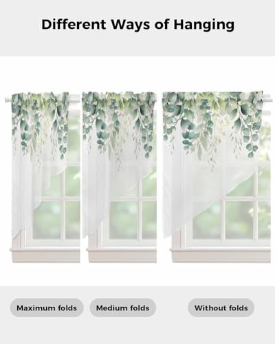 Cortinas semitransparentes de hojas de eucalipto, 2 paneles de 36x63'' 5