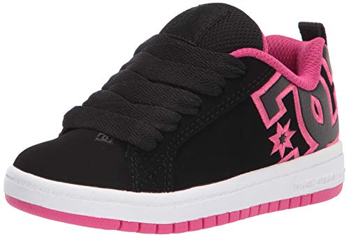 DC girls Court Graffik Skate Shoe, Black/Pink Stencil, 11 Little Kid US
