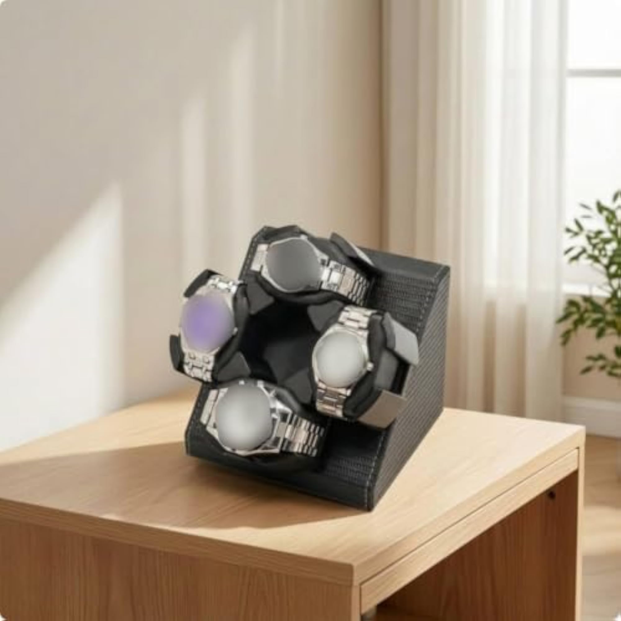 Braided Automatic Watch Winder with Four Holders, Black
