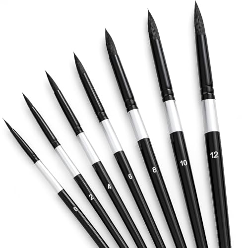 Watercolour Brushes Paint Brush Set, 7 Pcs Professional Paint Brushes Round Paint Brush Art Fine Paintbrushes Squirrel Hair For Watercolours, Inks, Gouache, Oil, Acrylics And Tempera, Black