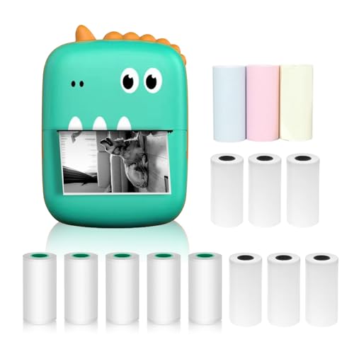 Hethlif Mini Impresora Termal Pegatina Portátil Foto Impresión sin Tinta con Conexión BT para Estudiantes de Teléfonos Inteligentes Profesionales Verdes 57 Mm 9 Rollitos de Papel (7)