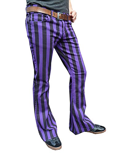 Mens Purple Black Striped Bell Bottoms Flares Trousers Retro Pants2