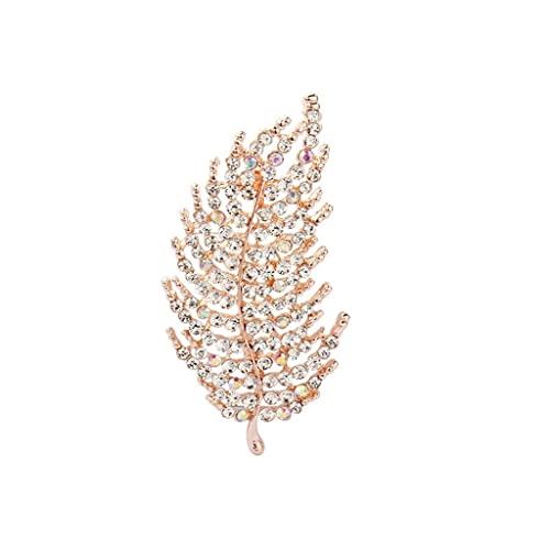 Broche de tempérament feuille diamant métal plume résine pour veste femme