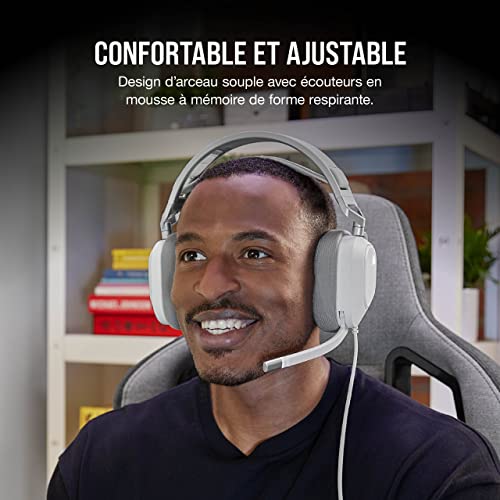Corsair HS80 RGB USB Casque Gaming Premium avec Dolby Son Surround 7.1 (Microphone de Qualité Adaptée à La Diffusion, Tissu Microfibre Respirant, Audio Haute-Fidélité, Construction Durable) Blanc