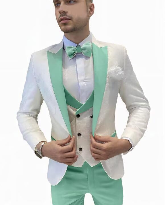 Mens Jacquard Suit 3 Piece Slim Fit Suits Prom Formal Business Suit for Men Jacket Vest Pants Wedding Suit 6