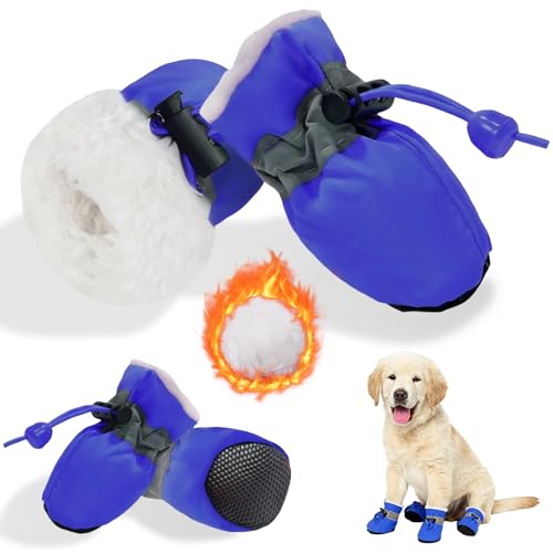 SSIMIDAPT 4 Piezas Botas para Perros, Zapatos de Invierno para Perros, Zapatos Perro con Correas Reflectantes, Protector de Pata de Botas para Perros, para Perros Pequeños Medianos y Grandes