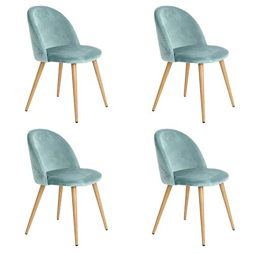 GroBKau - Juego de 4 sillas de salón de Terciopelo Retro, sillas de Comedor tapizadas con Patas de Metal, Estilo Madera, Sala de Espera, Sala de Estar, Muebles de Oficina Modernos