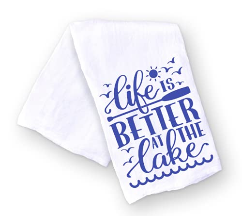 Handmade Camping Lake Life Kitchen Towel - 100% Cotton Dish Towel Life is Better at the Lake - 28x28 Inch Perfect for Housewarming Christmas Camping Gifts (Life is Better at the Lake)
