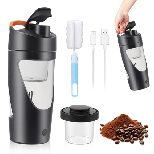 Electric Protein Shaker Bottle 700ml, USB Rechargeable Blender Cup for Protein Shakes & Smoothies, BPA-Free Tritan, 7500 RPM Powerful Mixing, Leak-Proof Portable Shaker with Storage Compartment(Black)