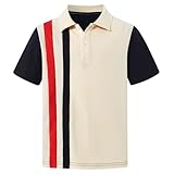 RAISEVERN Boys Polo Shirts Performance Youth Collared Golf Striped Shirts Uniform Brown