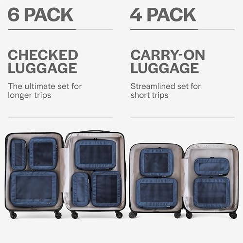 Image of Aerotrunk Compression Packing Cubes for Travel - Luggage Organizer Bags - Double Zipper Packing Cubes for Suitcases (4-Pack, Dark Blue)