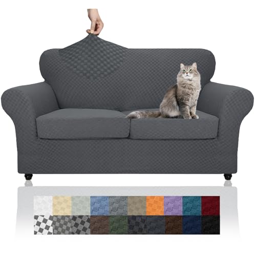Yemyhom Latest Checkered 3 Pieces Couch Covers For 2 Cushion Couch High Stretch Thickened Love Seat Sofa Cover For Dogs Pets Elastic Loveseat Slipcover Protector cover