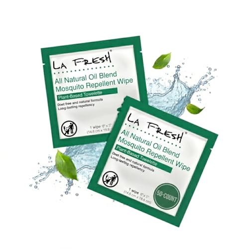 LA Fresh DEET Free Natural Mosquito Repellent Wipes - Long Lasting Bug Repellant - Pack of 50