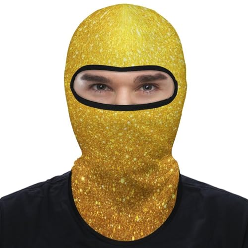 Fashion Breathable Beautiful Gold Bling Glitter Sparkles Pattern Full Face Mask, Sun Protection Ski Mask, Face Cover for Outdoor Motorcycle Riding Sports