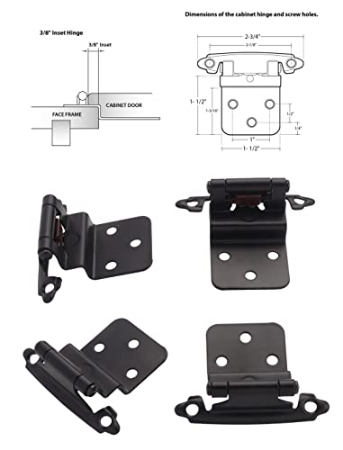Decobasics 3/8" Inset Cabinet Hinges Black (25 Pair -50 Pcs) Offset Self Closing Matte Black Cabinet Hinges For Kitchen Cabinets W/ Bumpers & Upgraded Screws #TOP2
