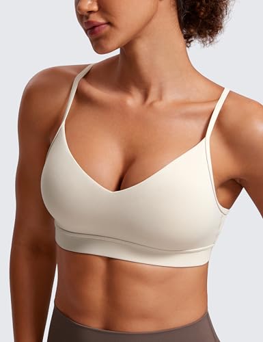 Image of CRZ YOGA Butterluxe V Neck Sports Bras | Light Support, Removable Pads, Yoga, Extremely Soft, Square Back, Adjustable Spaghetti Straps, for Women