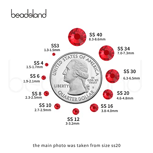 Image of Beadsland Flat Back Crystal Rhinestones, Light Siam, SS30, 576pcs | Flatback Glass Gems, 6.3-6.5mm, for Nail Art Craft, Glue Fix,Light Red