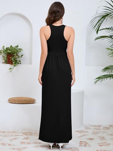 Image of DEARCASE Women's Sleeveless Maxi Dress Casual Plain Loose Summer Vacation Beach Long Dresses with Pockets