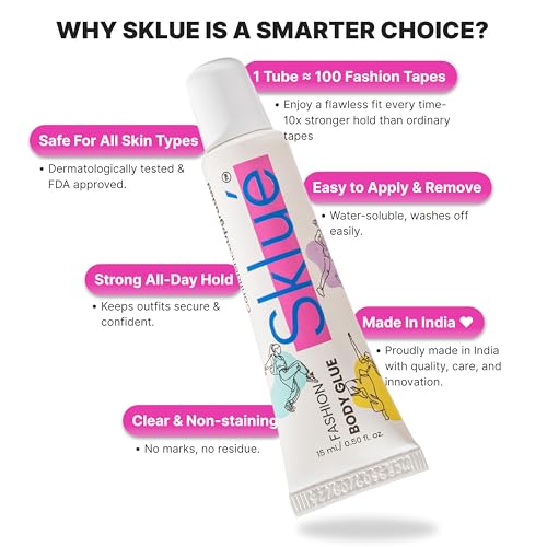 Image of Body Glue for Clothes & Skin | Dermatologically Tested for Sensitive Skin | Strong & Quick Hold, Sweat-Proof & Residue-Free | Safe Body Glue Stick for Jewellery & Fashion Styling | (Pack of 3)