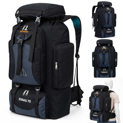 Yaskyly 70L Hiking Camping Backpack Lightweight Internal Frame Camping Rucksack for Men & Women, Multi-Compartment Outdoor Trekking Backpack Waterproof for Outdoor Adventures, Travel, Mountaineering