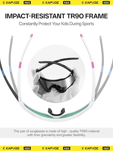 KAPVOE Kids Polarised Sunglasses Teenagers Riding Glasses Baseball Softball Tennis UV400 Protection TR90 Frames for Boys and Girls Sports Riding 03 — view 6