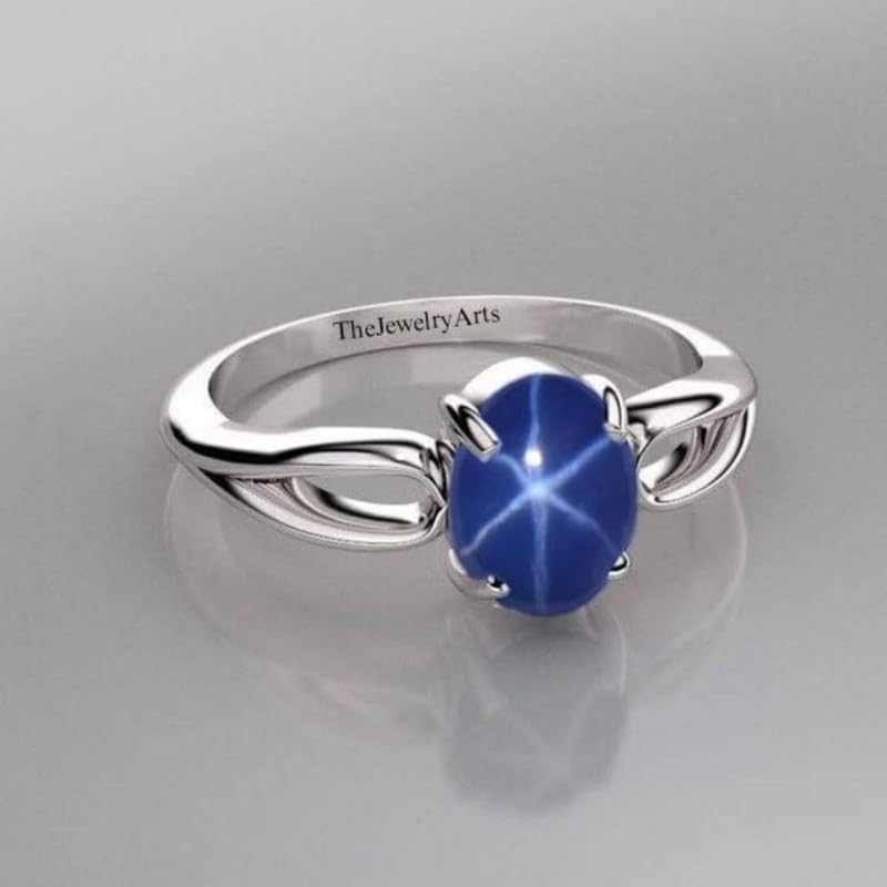 Vintage Star Engagement Ring for Women – Blue Star Sapphire in 925 Sterling Silver, Promise Ring