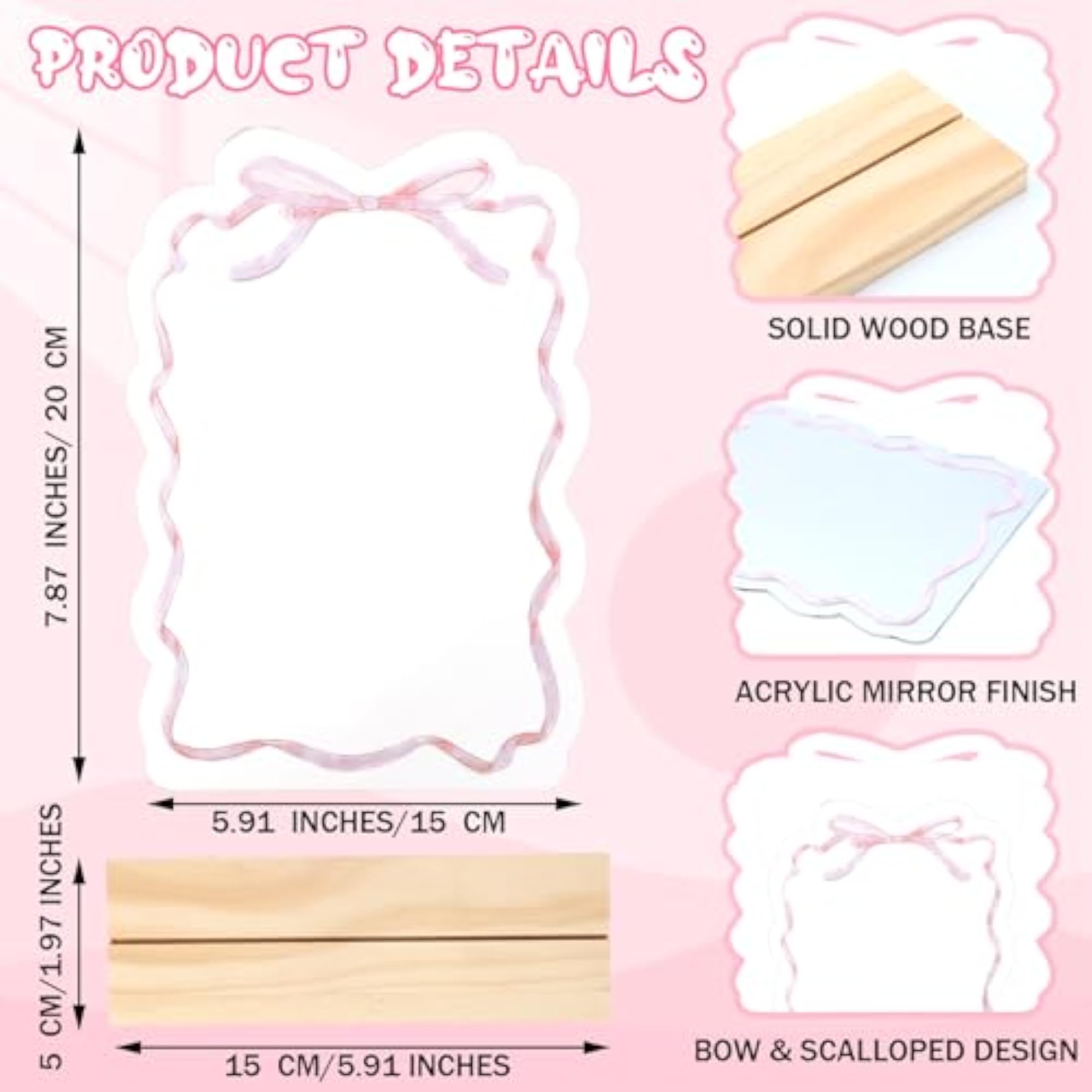 Pink Bow Makeup Mirror, Cute Tabletop Decor