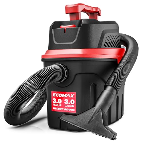 ECOMAX Small Shop Vacuum Wet/Dry 3 Gallon, 3 Peak HP, Small Shop Wet Dry Vac with Accessories,...