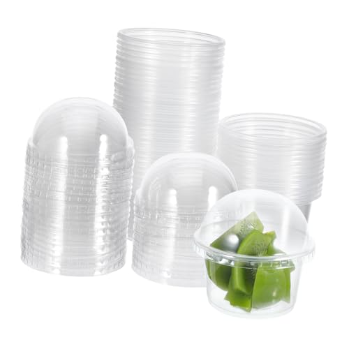 HOMOBABE 50個 使い捨て透明プラスチック丁カップ 蓋付きデザートカップ アイスクリームやスープ対応 飲食店やパーティーに