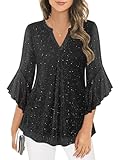 Ninedaily Black Sequin Top - Women's Glitter Tunic Blouses Dressy Formal Tops with 3/4 Sleeves Bling Shimmery Shirts Cocktail Party Evening Plus Size Valentines Day Clothes Ladies Holiday Sparkle Top