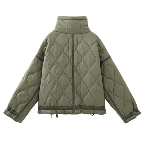 Akklian Womens Winter Quilted Coat No Hood Ribbed Raglan Vintage Padded Jacket Warm Puffer Down Jackets & Parkas with Pockets2