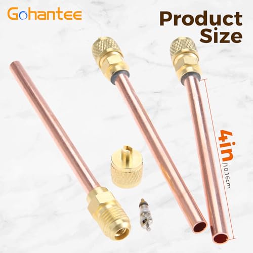 gohantee 10PCS HVAC Service Access Valve 1/4" SAE x 1/4" OD x 4" Stem Core, Schrader System Compatible for R12 R22 R134 AC Refrigeration